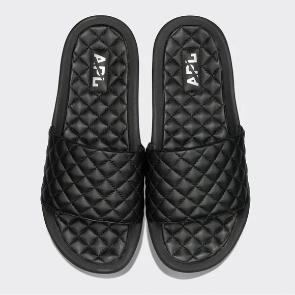 APL Lusso Black Nappa Quilted Leather Slides - Picture 1 of 13